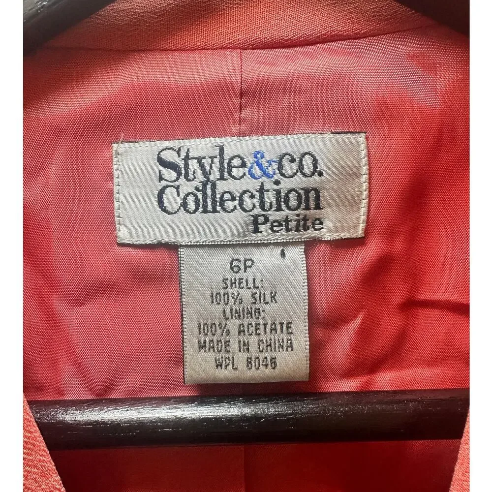 Vintage Style & Co 100% Silk Blazer Pink Coral‎ Coquette Cottagecore Petite 6